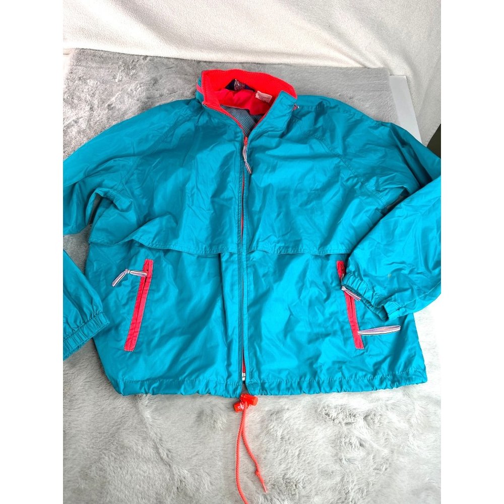 Vintage Woolrich Jacket Womens Medium Pack It Teal Neon Windbreaker Light 80s